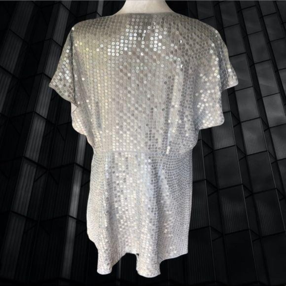 Lane Bryant Sequin Silver Short Sleeve Top 14/16 - Picture 2 of 12